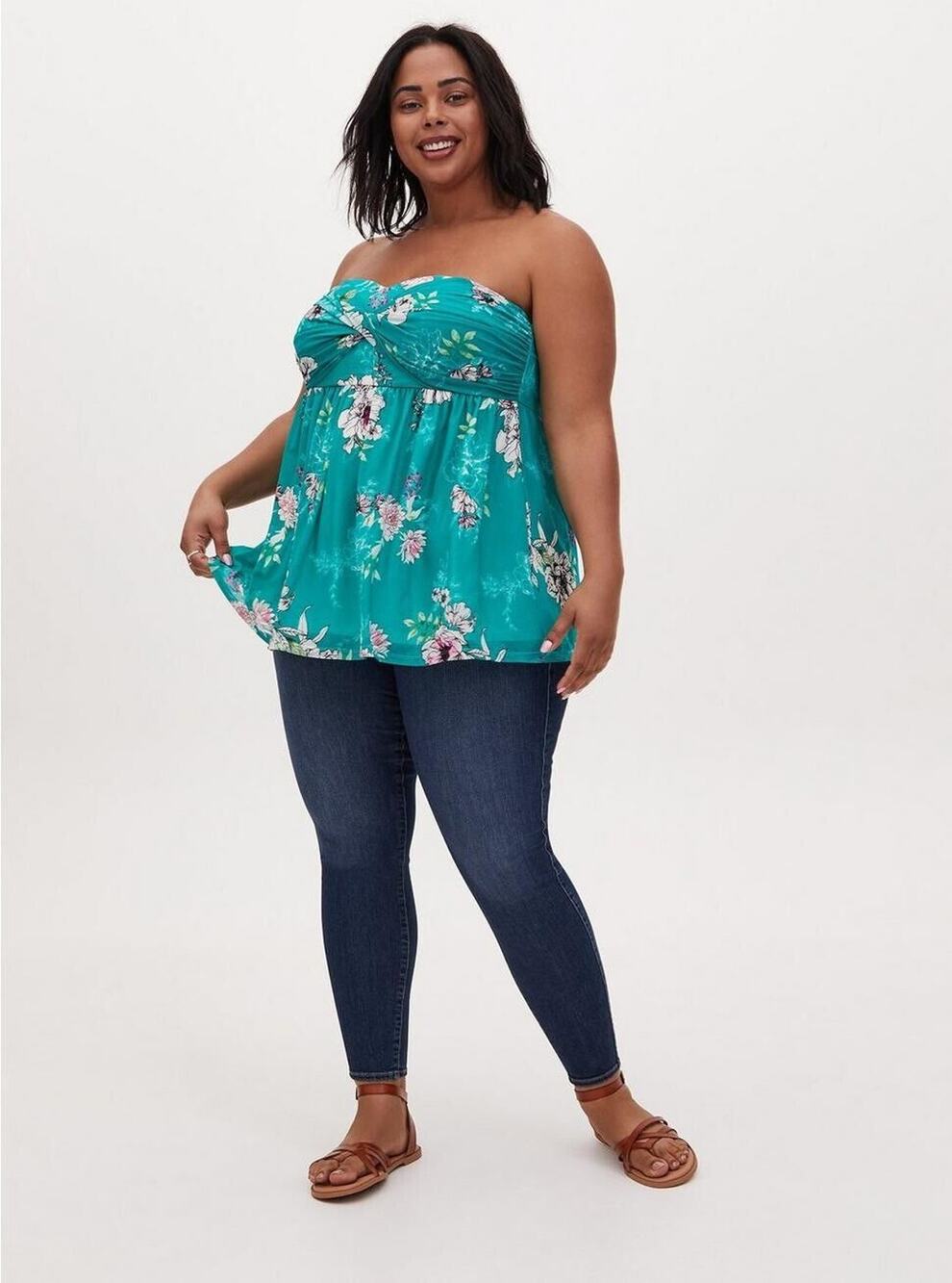 Torrid Plus Floral Mesh Strapless Babydoll Tunic Top Green Sz 1